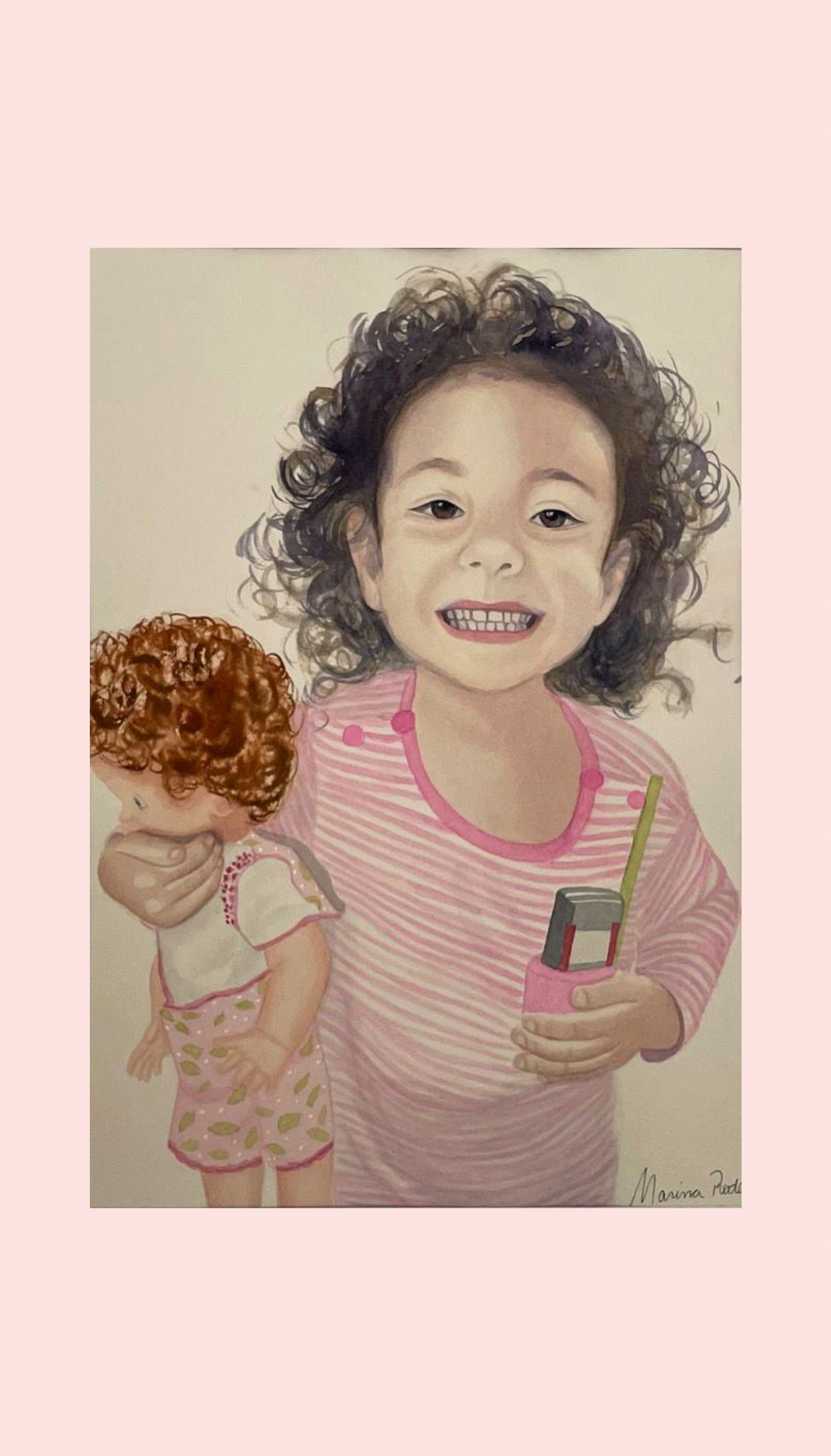 Watercolor painting - e.g. Children portrait with a doll (A4)