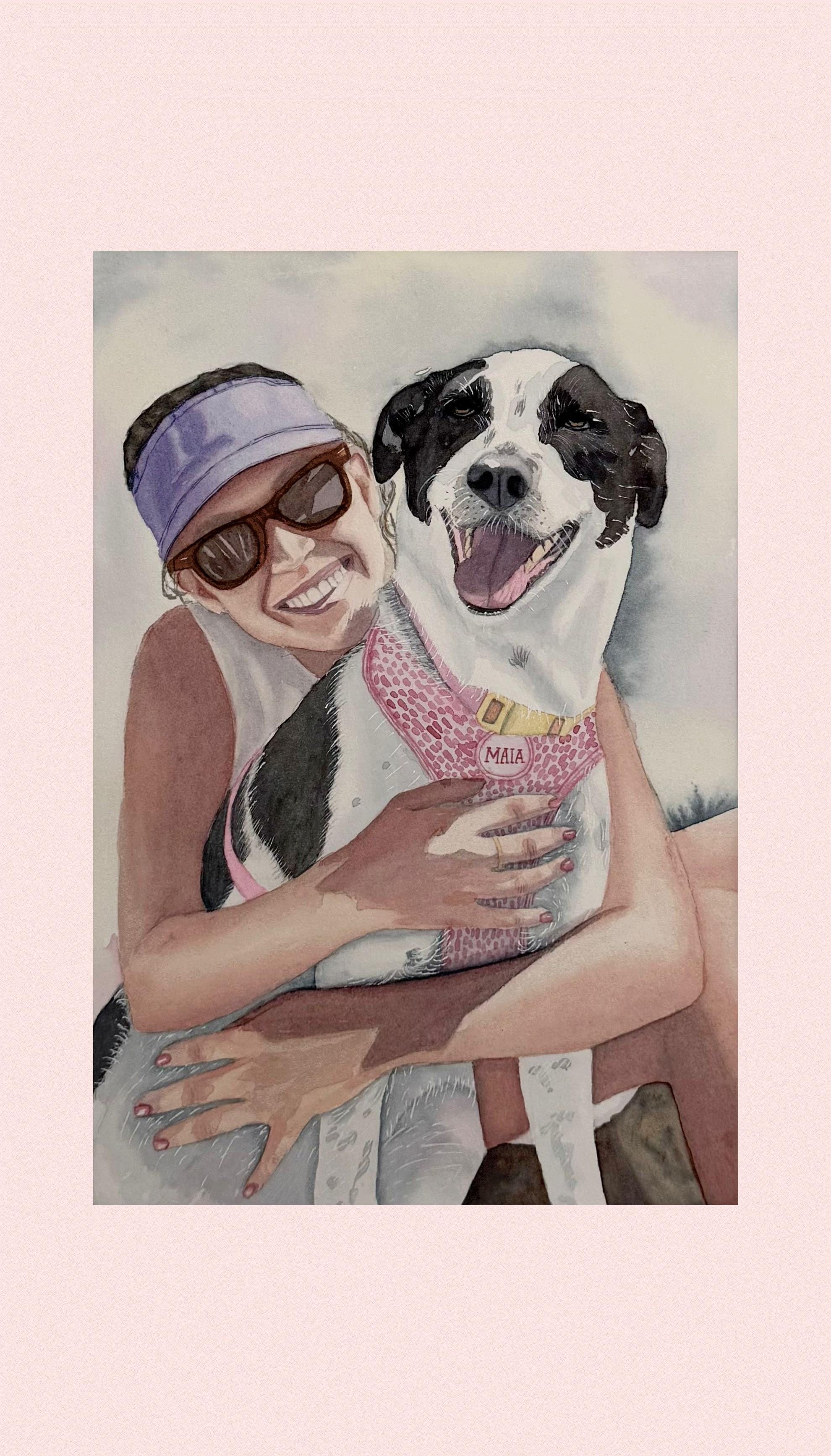 Watercolor painting - e.g. Person with a dog (A4)